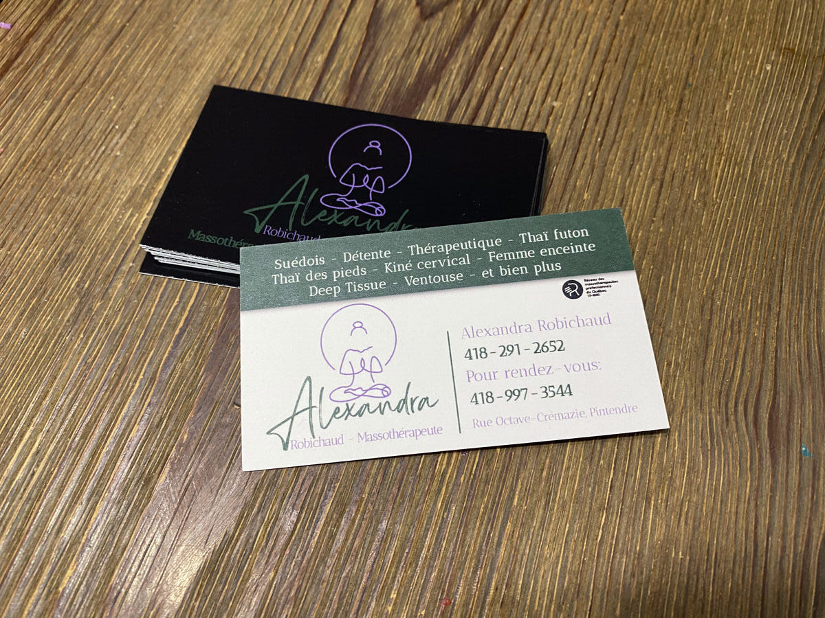 Carte affaire alexandra robichaud massotherapeute – Créations Rose, impression et personnalisation en Beauce