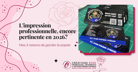 Illustration de blogue : L'impression professionnelle, encore pertinente en 2026? – Créations Rose