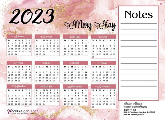 Calendrier personnalisé - Créations Rose