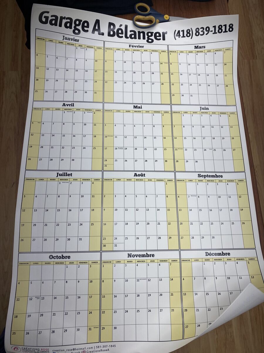 Calendrier personnalisé - Créations Rose