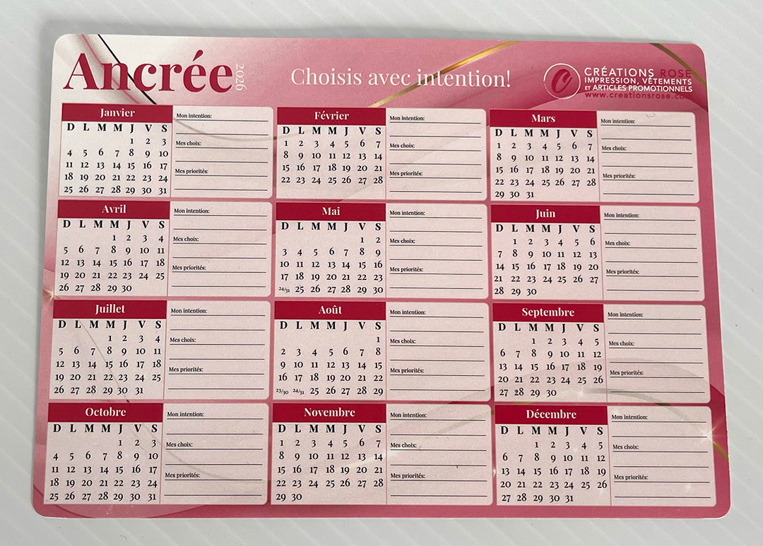 ancrée calendrier personnalisé aimanté