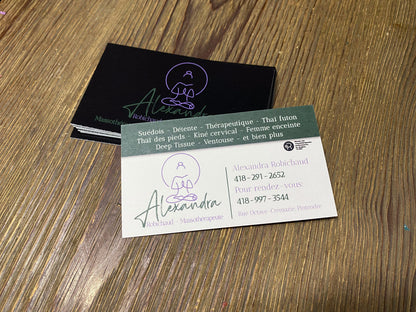 Carte affaire alexandra robichaud massotherapeute – Créations Rose, impression et personnalisation en Beauce