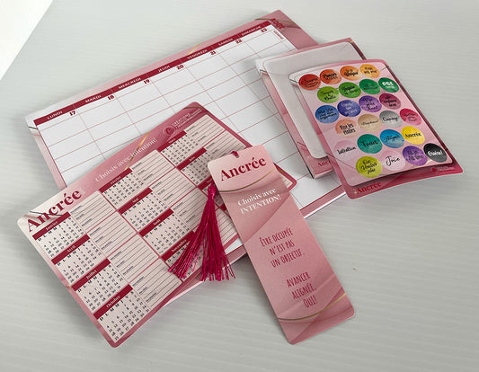 planificateur familiale, bloc note, calendrier, stickeret signet ancree