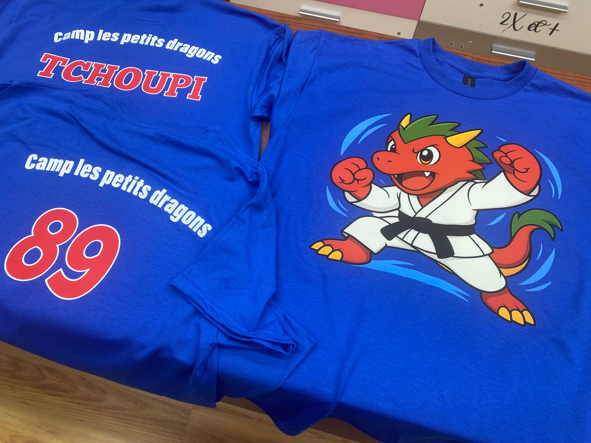 T-shirt camp petits dragons tchoupi – Créations Rose, impression et personnalisation en Beauce