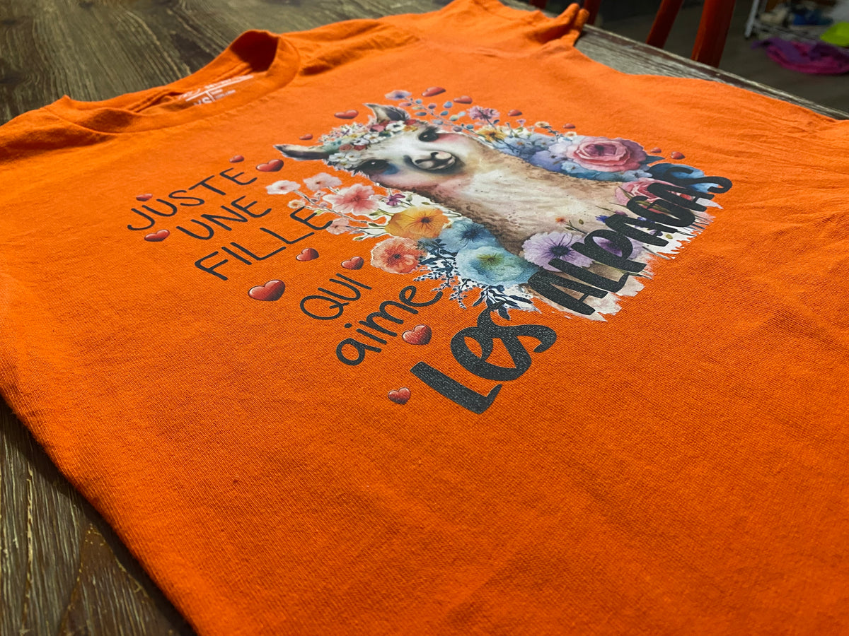 Vêtement t-shirt alpagas – Créations Rose, impression et personnalisation en Beauce
